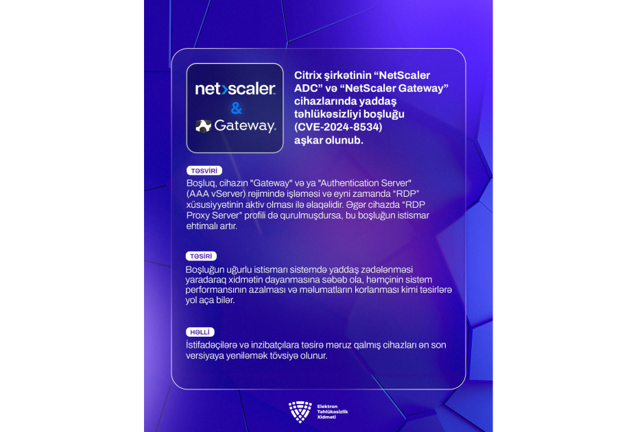 ETX: “Citrix”in cihazlarında yaddaş təhlükəsizliyi boşluğu aşkar olunub