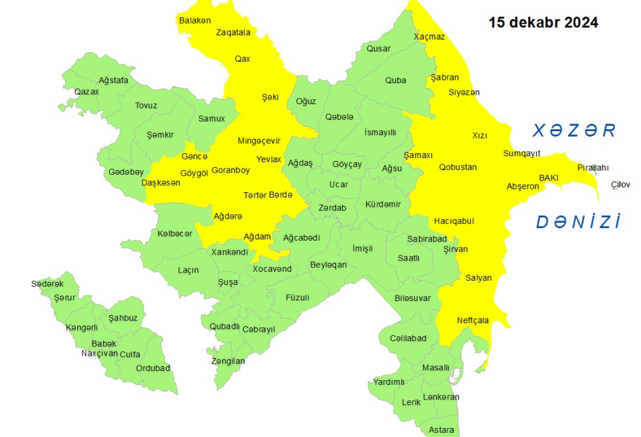 Küləkli hava şəraiti ilə bağlı sarı xəbərdarlıq verilib